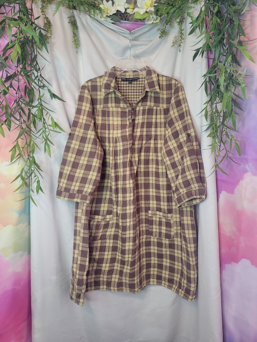 Adorable Mlle Gabrielle Cream & Brown Plaid Mini Dress